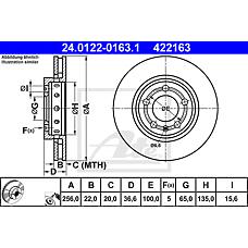 ATE 24-0122-0163-1 (24012201631 / 8L0615601 / 8N0615601B) торм.диск зад.вент.[256x22] 5 отв.