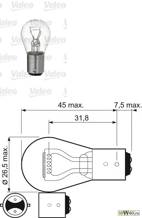 Лампа двухнитевая P21/5 W VALEO 12V
