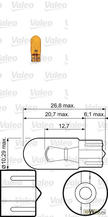  (WY5W) 12V 5W W2.1X9.5d передний габарит,стеклянный цоколь оранжевая 