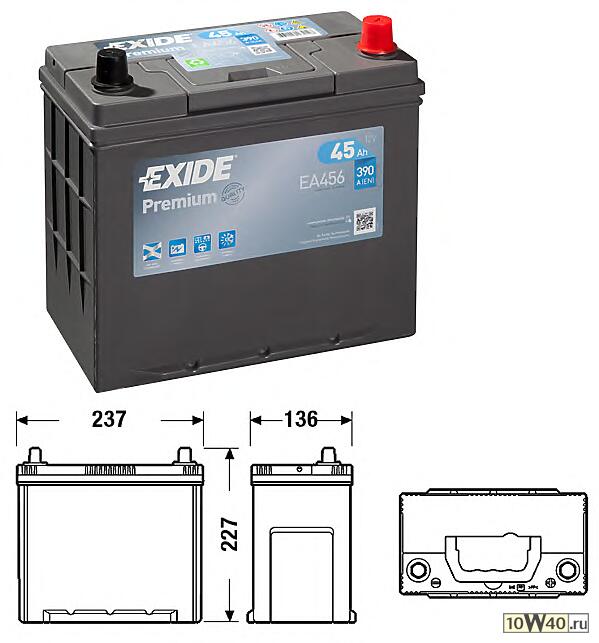 Аккумулятор Premium 12V 45Ah 390A 234х127х220 полярность ETN0 клемы JIS/Adapter крепление Korean B1