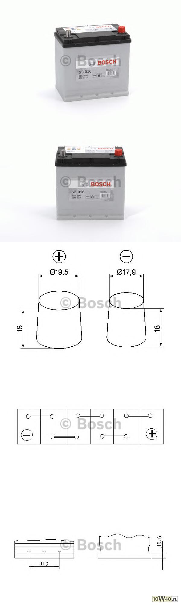 Аккумулятор BOSCH S3 12V 45AH 300A ETN 0(R+) B01 219x135x225mm 11.32kg