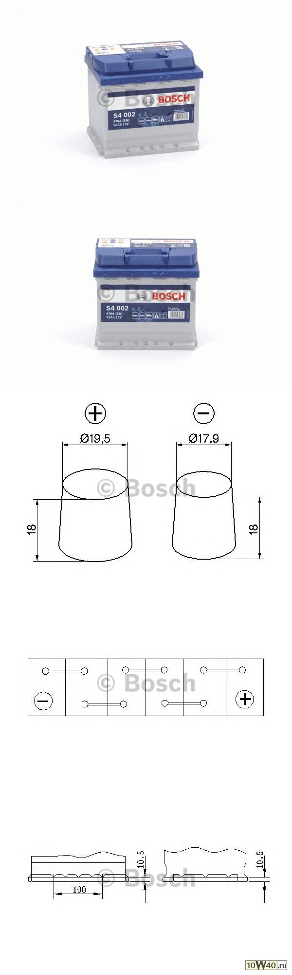 АКБ BOSCH  S4/12V 52Ah 470A (D207 x d175 x h175) (- +) Обр Полярн 0092S40020