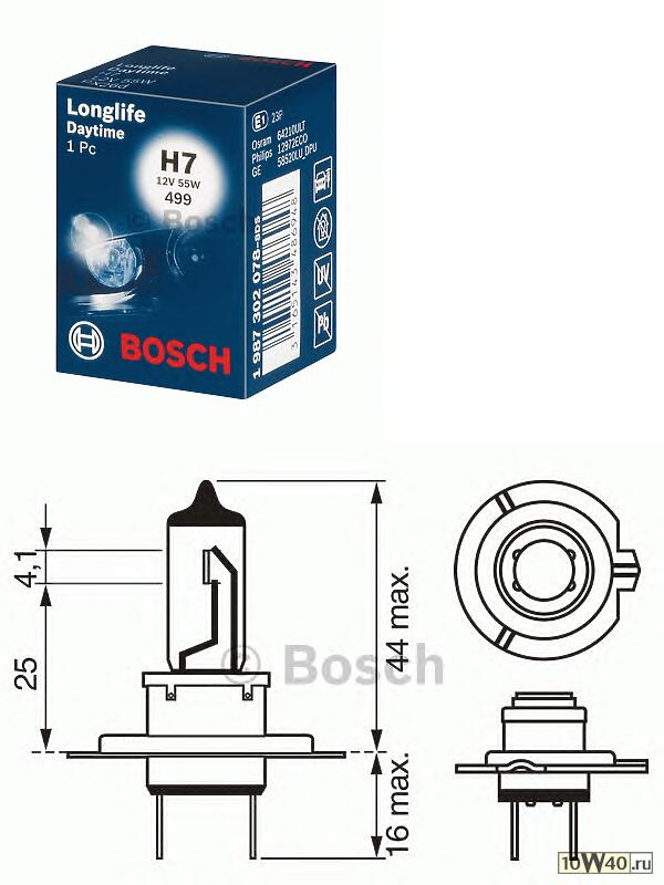 лампа (h7) 55w 12v px26d галогенная увелич. срок службы\