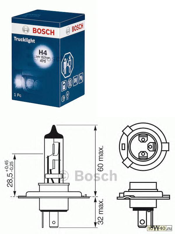 ЛАМПА ГАЛОГЕН TRUCKLIGHT H4 24В 75/70В