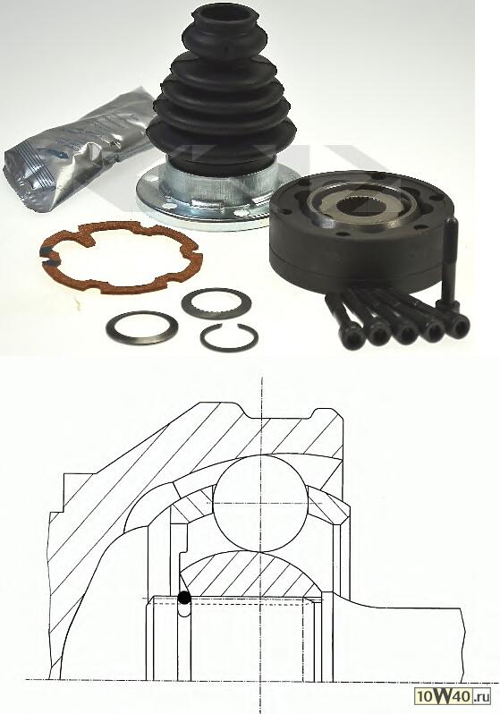 Код оригинала: 811498103A / 893498103 / 321498103B, <BR>ШРУС внутр.к-кт Audi 80, VW Passat 1,8-2,8 81-94