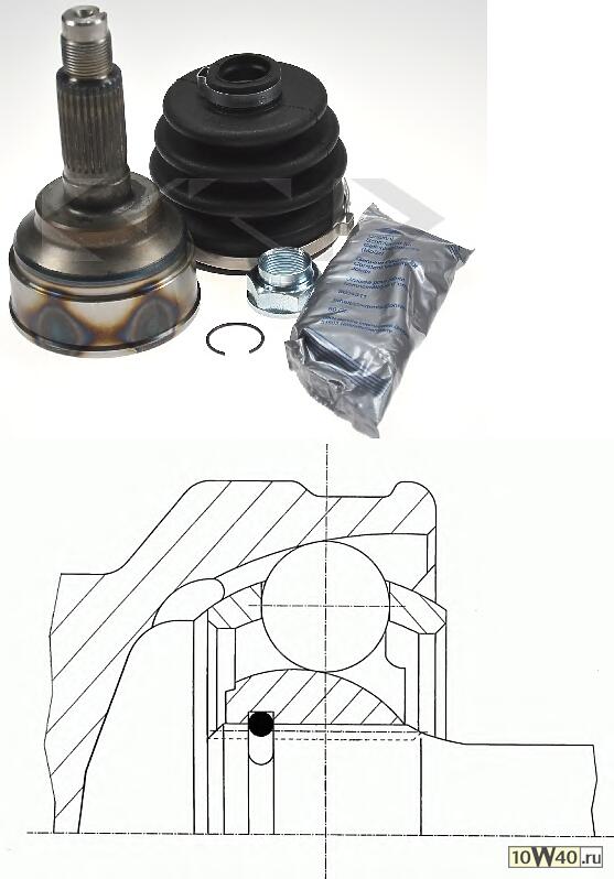 Код оригинала: 0K9A62550X / 0K9A425600, <BR>ШРУС наружн.к-кт KIA Clarus 1.8 16V/2.0 16V 96>