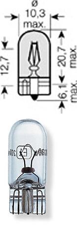 лампа 2820 w2w 12v (2w) w2 1x9 5d стеклянный цоколь