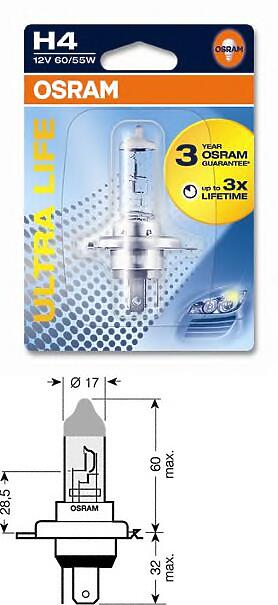 лампа (h4) 12v 60 / 55w p43t-38 галогенная увелич. срок службы (1шт. в блистере)\