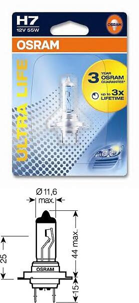  (H7) 12V 55W PX26D галогенная увелич.срок службы в блистере 