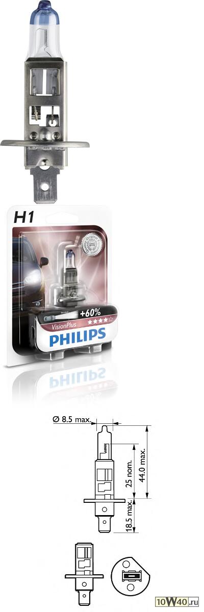 лампа philips h1 12v 55w p14.5s visionplus (blister - 1 шт.)