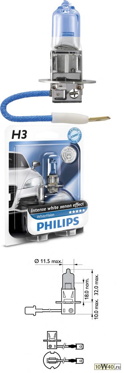 лампа h3 12v 55w whitevision, блистер 1 шт.