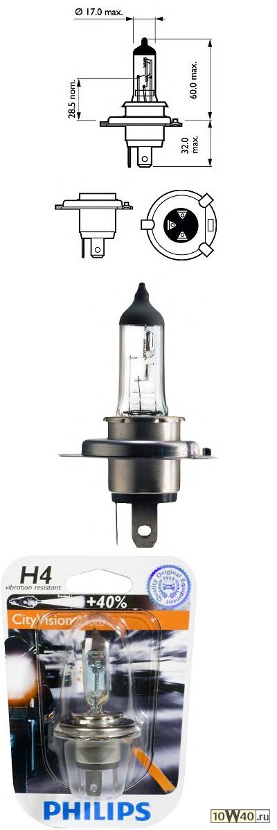 лампа (h4) 60 / 55w 12v галогенная cityvision moto (блист.1шт)\