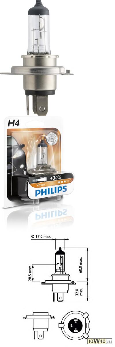 ЛАМПА H4 12V- 60/55W (P43T) ( +30 СВЕТА) VISION (PREMIUM) БЛИСТЕР (1ШТ.)