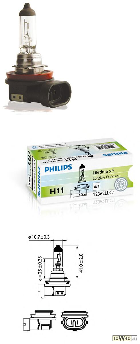 ЛАМПА H11 12V-55W (PGJ19-2) (УВЕЛИЧ. СРОК СЛУЖБЫ) LONGLIFE ECOVISION