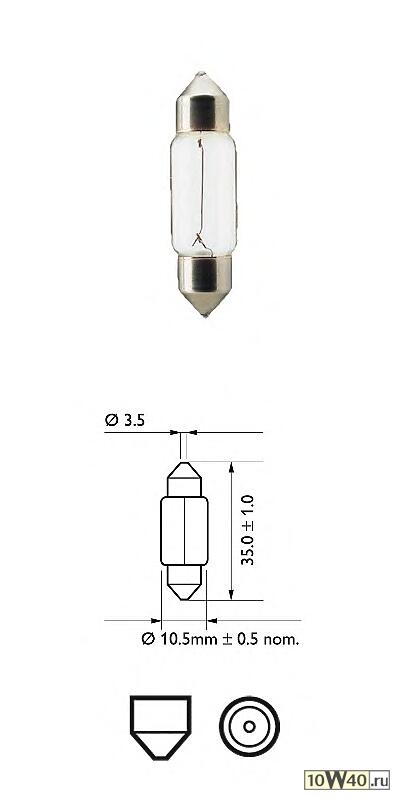 (c5w) 12v sv8.5 l=35 mm подсвет. номерного знака (2шт. в блистере)\