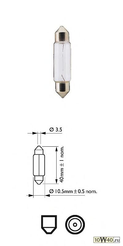 Лампа накаливания 10шт в упаковке 12V 5W SV8,5 T10,5X43