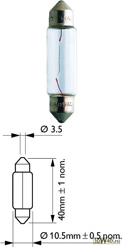 лампа philips 12v 10w sv8.5 t10 5x42 (blister - 2 шт.)