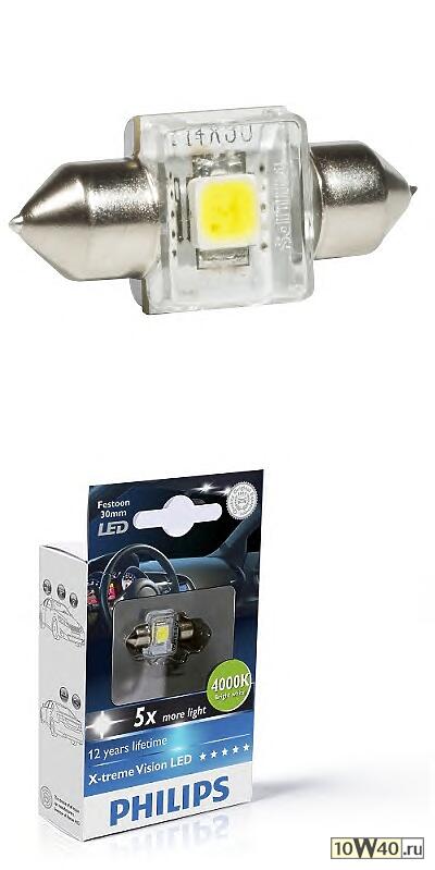 лампа светодиодная (c5w) 12v sv8.5 30мм 4000k x-tremeultinon led, 1шт\