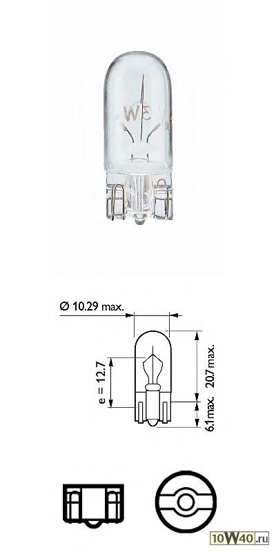 лампа (2w) 12v t10 w2.1x9.5d приборная панель, стеклянный цоколь\