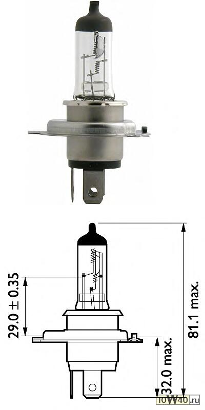 ЛАМПА H4 24V- 75/70W (P43T) (ВИБРОСТОЙКАЯ) MASTERDUTY