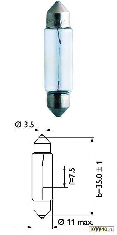 лампа (10шт в упаковке) 24v 24w festoon t10.5x38 10w.