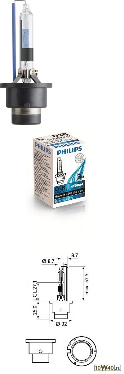 , лампа ксеноновая d2r bluevision ultra 6000k 85v 35w p32d-3 c1