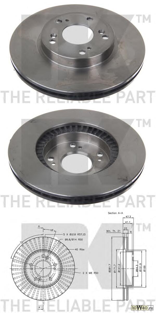 диск торм.пер.honda civic vIIi седан 05-11 / cr-v II 2.0,2.2d 01-06 282x23