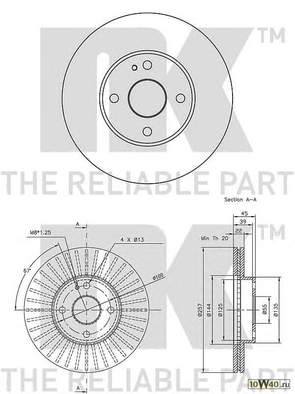 Диск тормозной передний (257x22mm) / MAZDA 323,MX-3 89~98