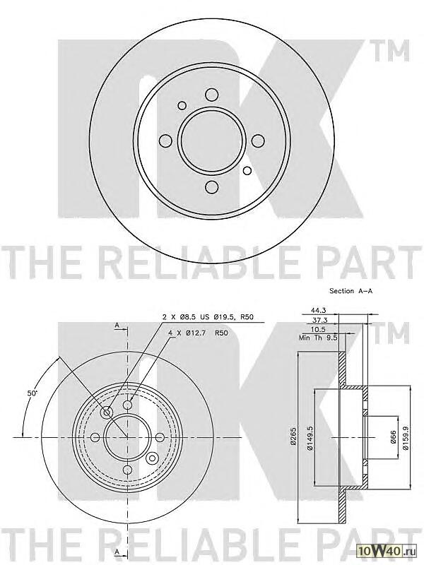 Диск тормозной задний (265x10,5mm) / RENAULT Laguna-I,Safrane-I 92~01