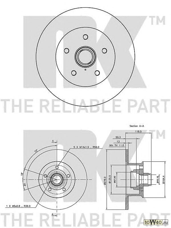 Диск тормозной передний со ступицей (278x13mm) / VW Transporter T-2 80~87