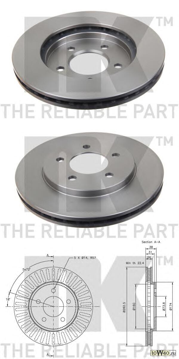 Диск тормозной передний (282,5x24mm) / CHRYSLER Voyager,DODGE Caravan 90~01