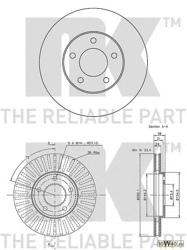 Диск тормозной передний (282x24mm) / CHRYSLER Voyager,DODGE Caravan 90~01