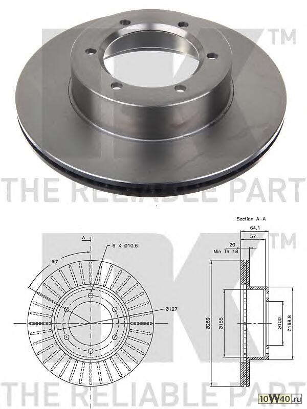 Диск тормозной передний (289x20mm) / TOYOTA 4 Runner,Hilux-V/VI 87~05