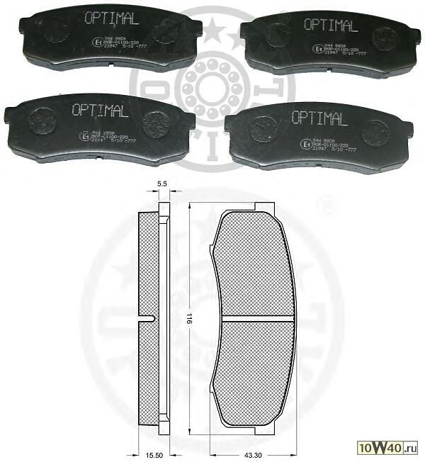 Код оригинала: 572245, <BR>Колодки тормозные задние дисковые TOYOTA LANDCRUISER 90/100 3,0TD/3,0D-4D/4,2TD/4,7i V8 32V 04/96- 116,2X44X15,2mm 0449160160