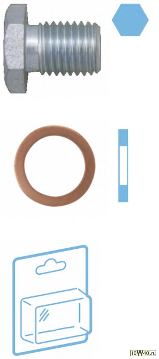 Пробка масляного поддона к-кт (в блистере, с шайбой) BMW: 1 04-12, 1 10-, 1 кабрио 08-, 1 купе 07-, 3 82-92, 3 90-98, 3 98-05, 3 05-11, 3 11-