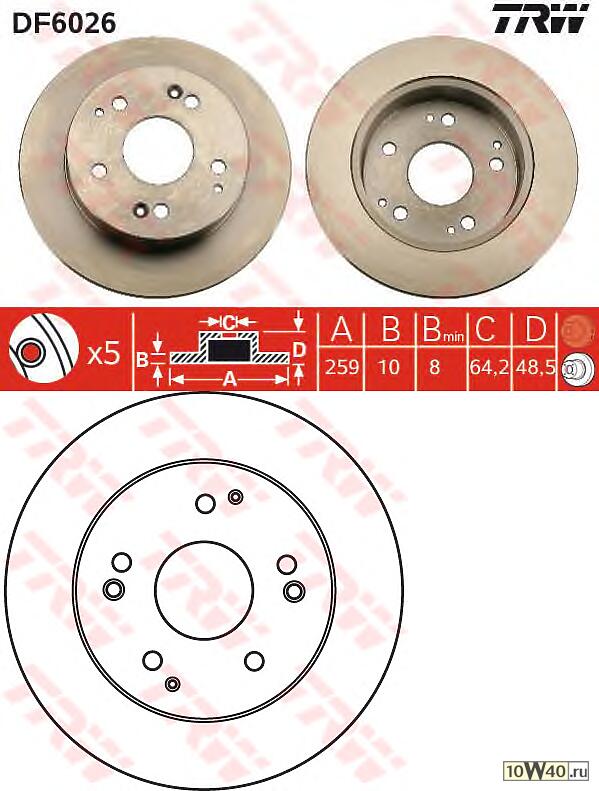 df6026 диск тормозной задний\ honda civic 1.4-2.0i 01-05
