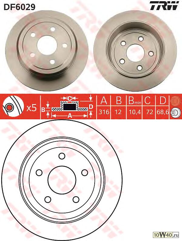 Диск тормозной задн JEEP: WRANGLER II (TJ) 96-, WRANGLER III (JK) 07-