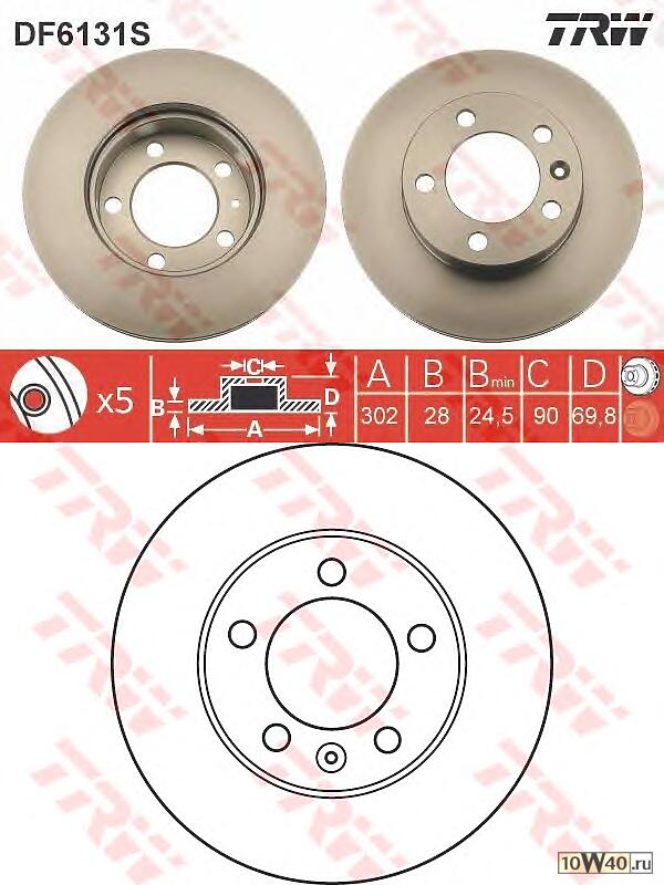 Диск тормозной передний OPEL Movano II/RENAULT Master 2010- /Vent D=302mm TRW DF6131S