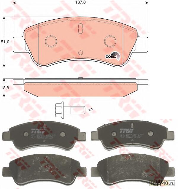 Колодки тормозные CITROEN C4 03-/PEUGEOT 307/PARTNER 1.4/1.6 -ESP передние