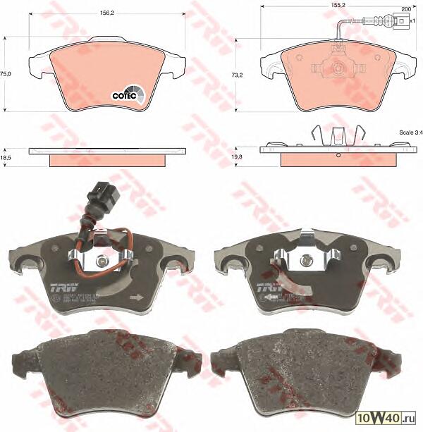 Колодки тормозные дисковые передн VW: MULTIVAN V 03-, TRANSPORTER V c бортовой платформой 03-, TRANSPORTER V фургон 03-