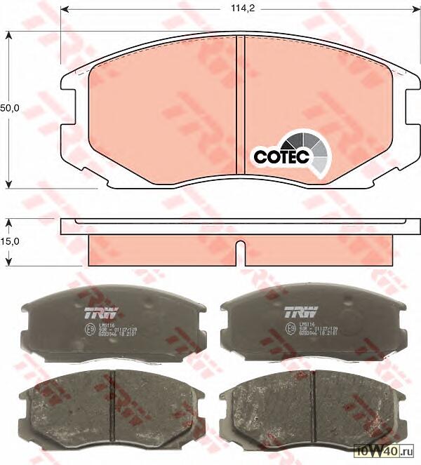 Колодки торм. диск. передние  MITSUBISHI COLT III/IV/V(CJ_A) 04/88-05/04 /Lancer IV/V/VI 06/88-08/03 114,3X50X15mm
