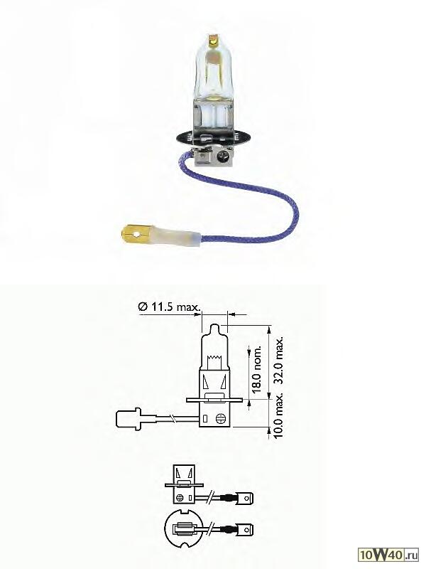 лампа накаливания h3 white 12v 55w pk22s