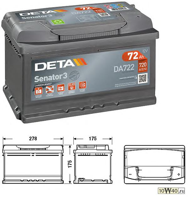 Аккумуляторная батарея 72Ah DETA SENATOR3 12 V 72