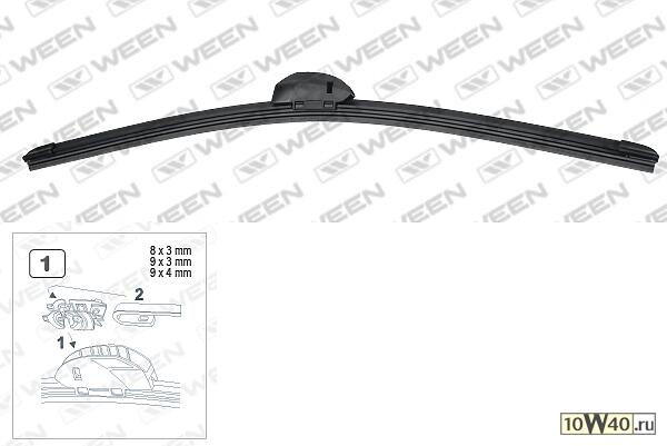 Щётки стеклоочистителя, бескаркасные, всепогодные Универсальная, адаптер крючок