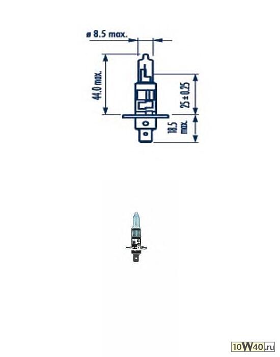 лампа h1 12v- 55w (p14,5s) (белый свет-голуб.оттен.) rpb