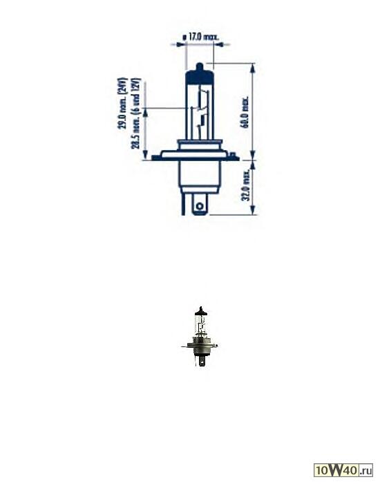 АВТОЛАМПА H4 (60/55) P43T-38 12V NARVA /10/100 HIT, УПАК