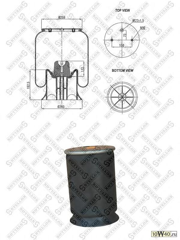 пневмоподушка со стак. 2отв.m10 1отв-шт.m22 порш пластиковый d13.5 \schmitz / weweler