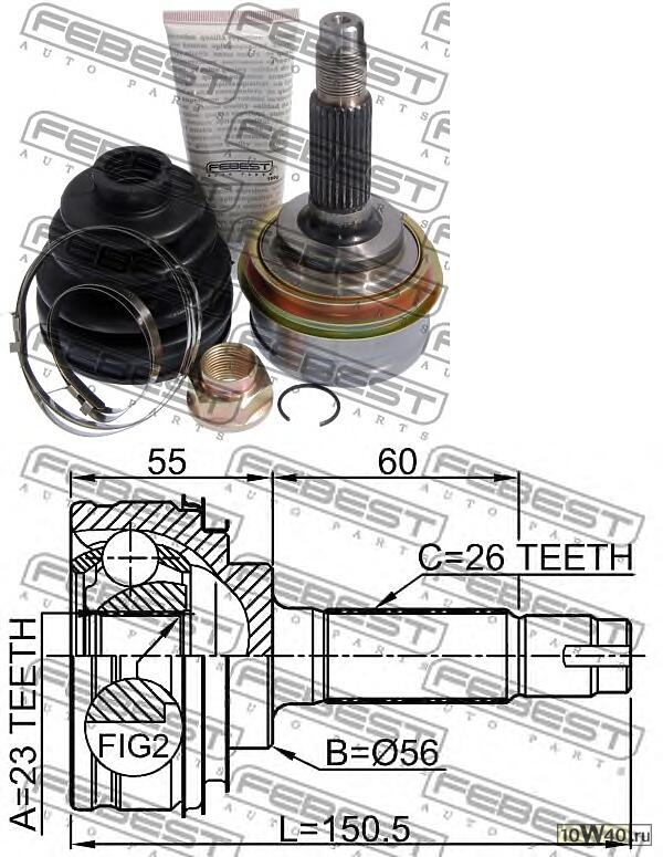 шрус наружный 23x56x26 (toyota carina e at19 / st191 / ct190 1992-1997) febest