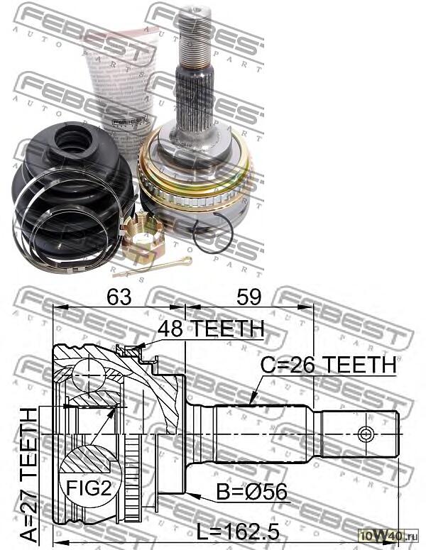 шрус наружный 27x56x26 (toyota camry sxv2 / mcv2 1996-2001) febest