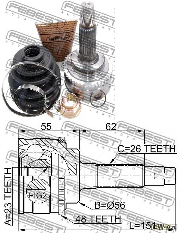шрус наружный 23x56x26 (toyota corsa / tercel el5 / nl50 1994-1999) febest